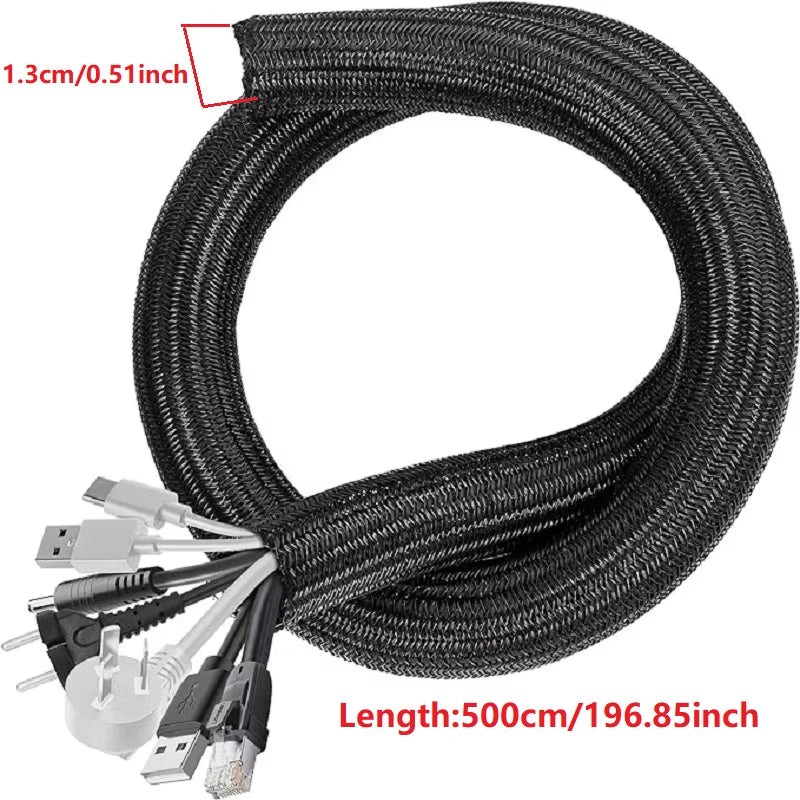 1M 3M 5M Braided Cable Sleeve PET Nylon Wrapping Cable Casing Cable Sleeves Wire for Desk PC TV Wire Protector Cable Wrap Cover