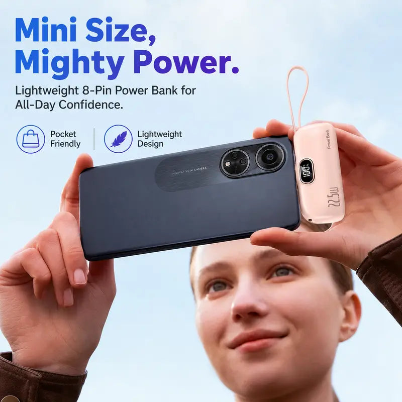 ARTCYBER 5000Mah Mini Power Bank - 22.5W Portable Iphone Charger with Built-In Cable, USB-C/USB-A Ports, Digital Battery Display, Compact Lightweight Charging Solution for Travel Emergency Power, Multi-Charge Phone Accessories